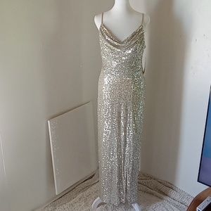 Eliza J Women's Sequins Maxi Dress Size 2 Silver Sleeveless